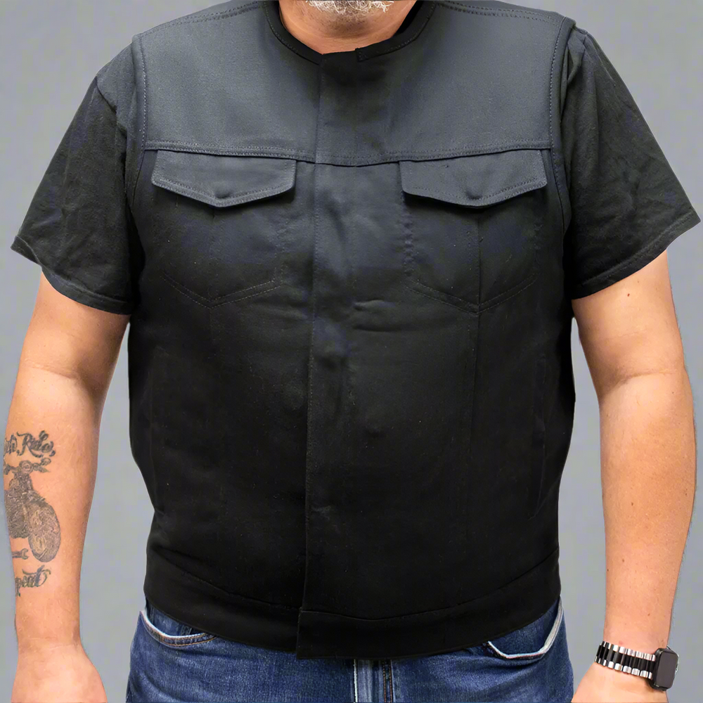 Chaleco de mezclilla para hombre de motociclista de First MFG Co.EX-STOCK Canada