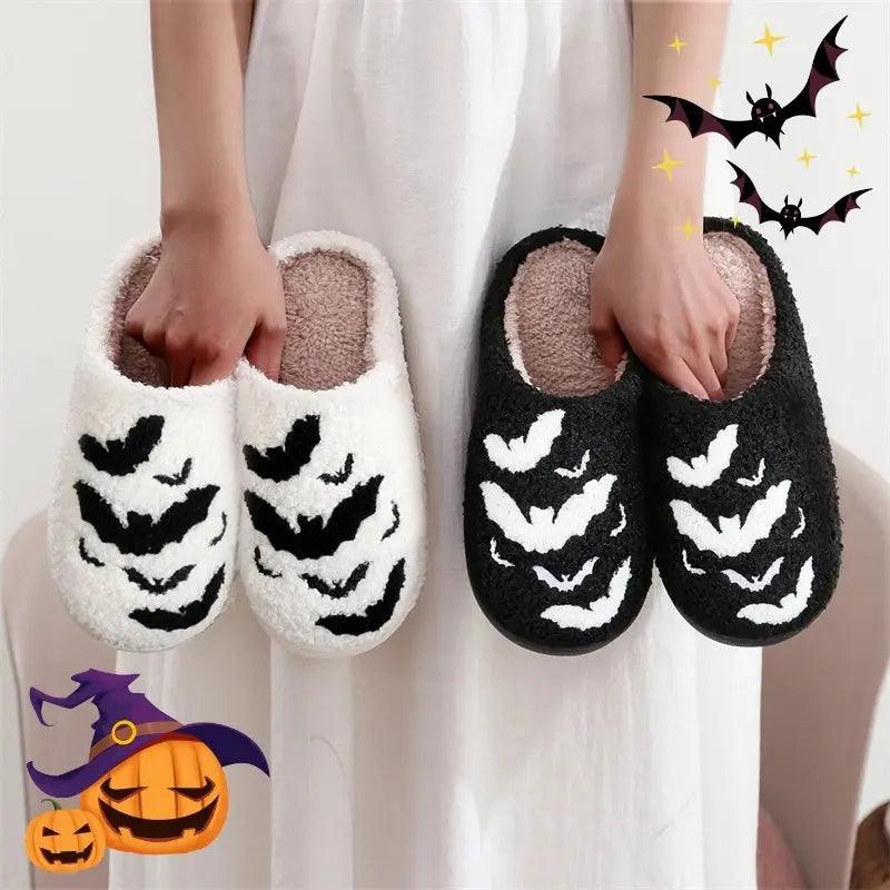 Chausson Chauve-Souris Amusant Citrouille Halloween Plat Intérieur Maison Pour Femmes Hommes Doux Peluche Confortable Horreur Mode Cadeaux Halloween - EX-STOCK Canada