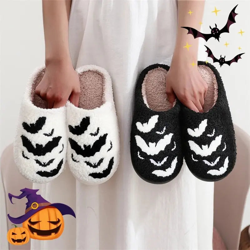Funny Bat Slipper Halloween Pumpkin Flat Indoor House Shoes For Women Men Soft Plush Cozy Horror Fashion Halloween Gifts - EX-STOCK Canada