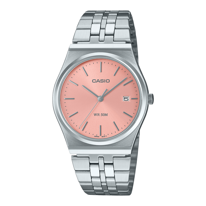 CASIO Vintage Analogique Pêche/Argent Acier Inoxydable | MTPB145DC-4AVT