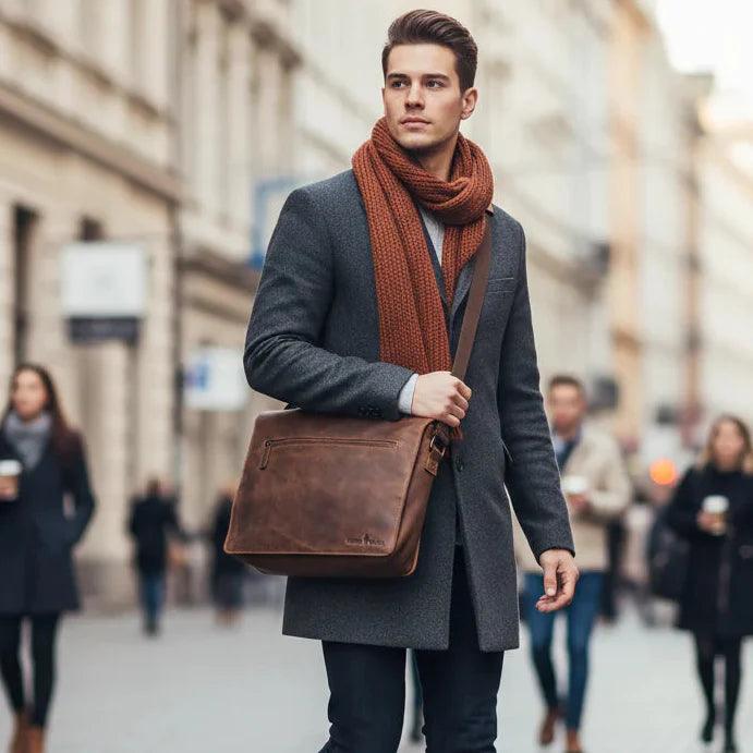 Sac pour ordinateur portable en cuir Greenwood. Sac messager en cuir ciré de qualité supérieure