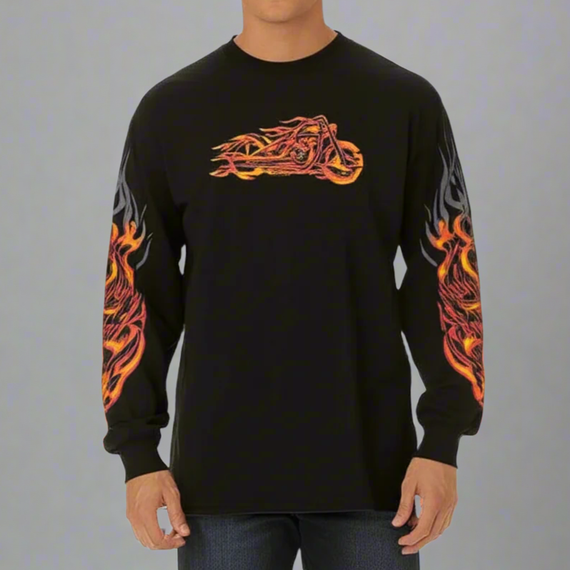 BOL Men's Flaming Bobber Motorcycle Long Sleeve Shirt EX-STOCK Canada