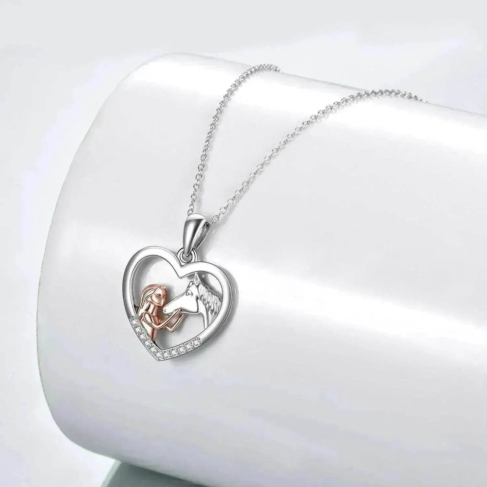 Girls and Horse Pendant Necklace Sterling Silver Gifts for Women Girls - EX-STOCK Canada