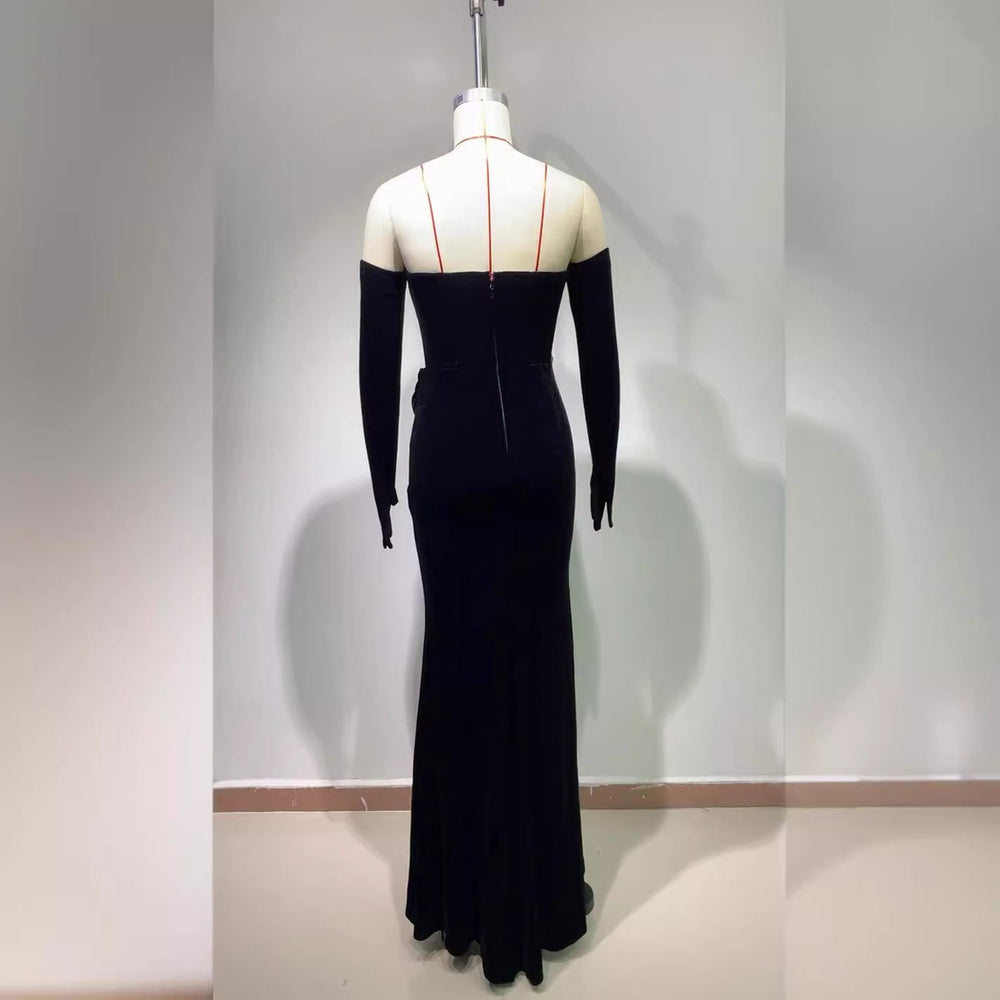 Gloves Hollow-out Low Cut Velvet Tube Top Dress Dinner Party EX-STOCK Canada