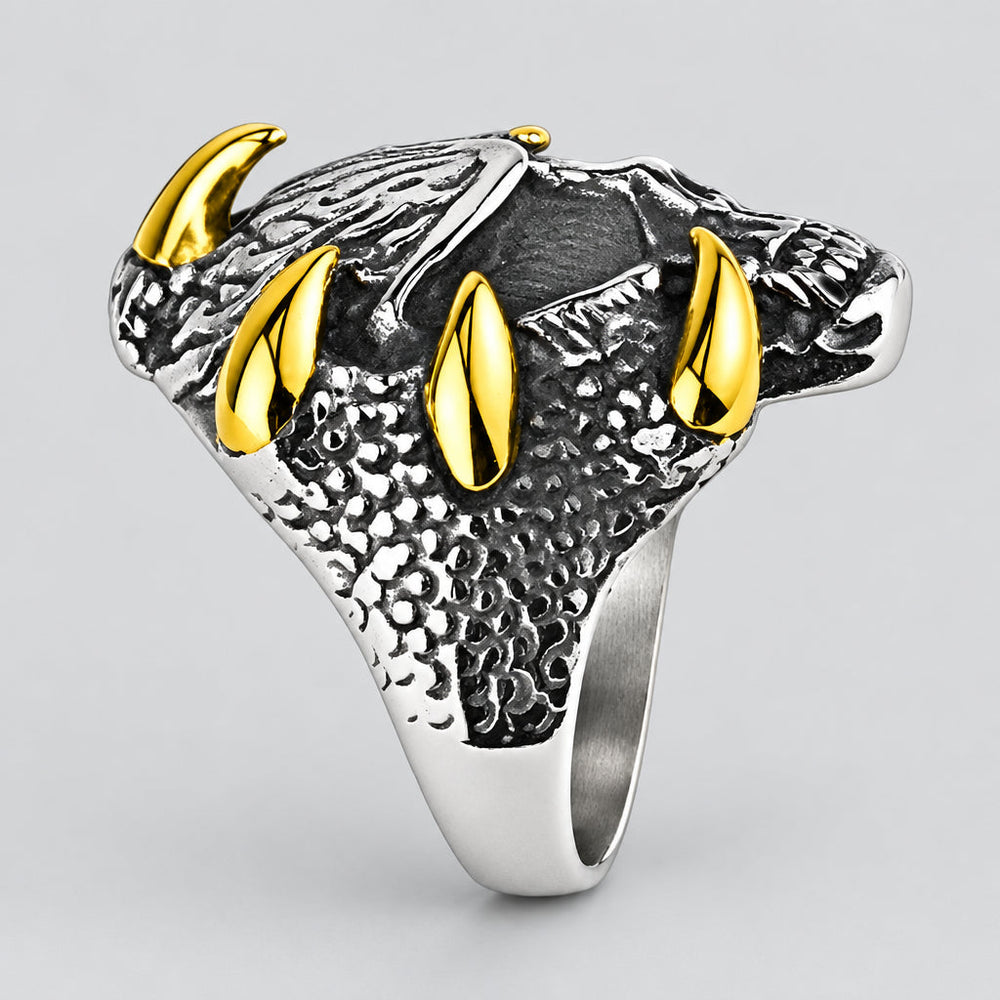 GoSteel Men's Dragon Claws and Skull Ring | Biker Jewelry