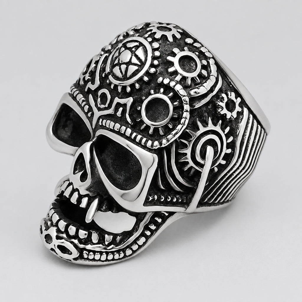 GoSteel Men's Gearhead Skull Ring
