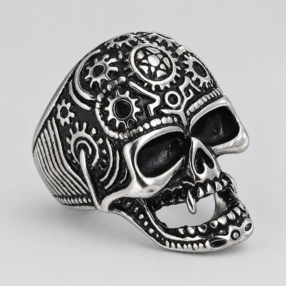 GoSteel Men's Gearhead Skull Ring