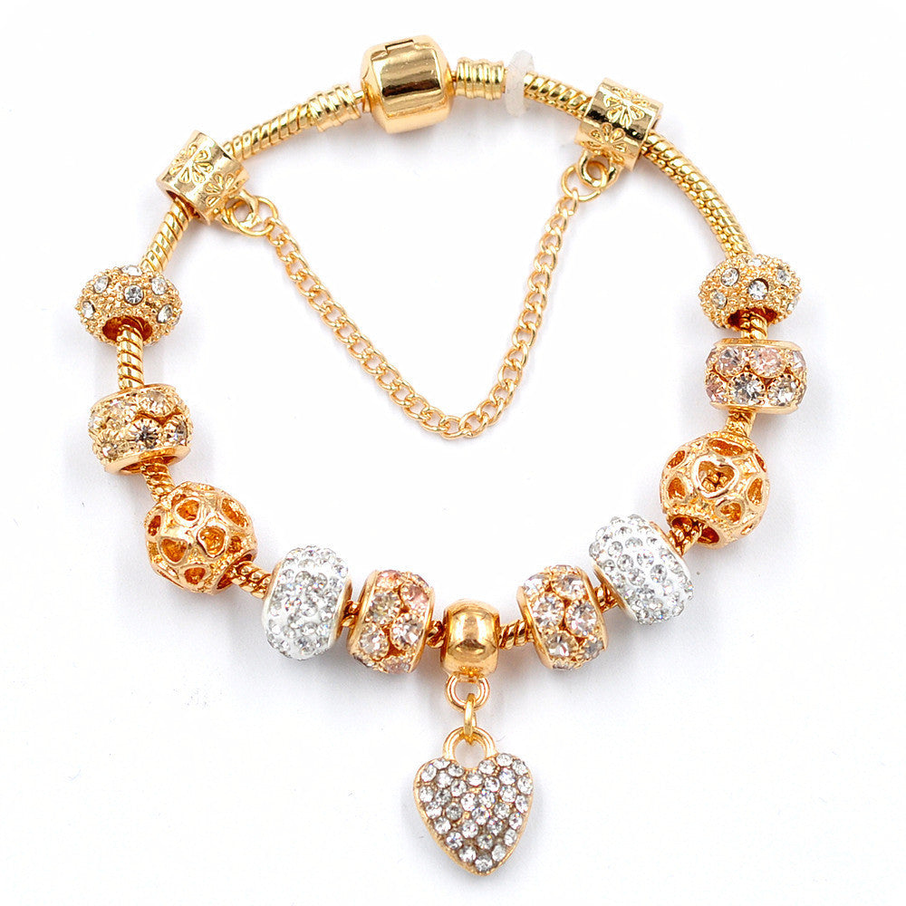 Gold Snake Chain Crystal Heart Bracelet EX-STOCK Canada
