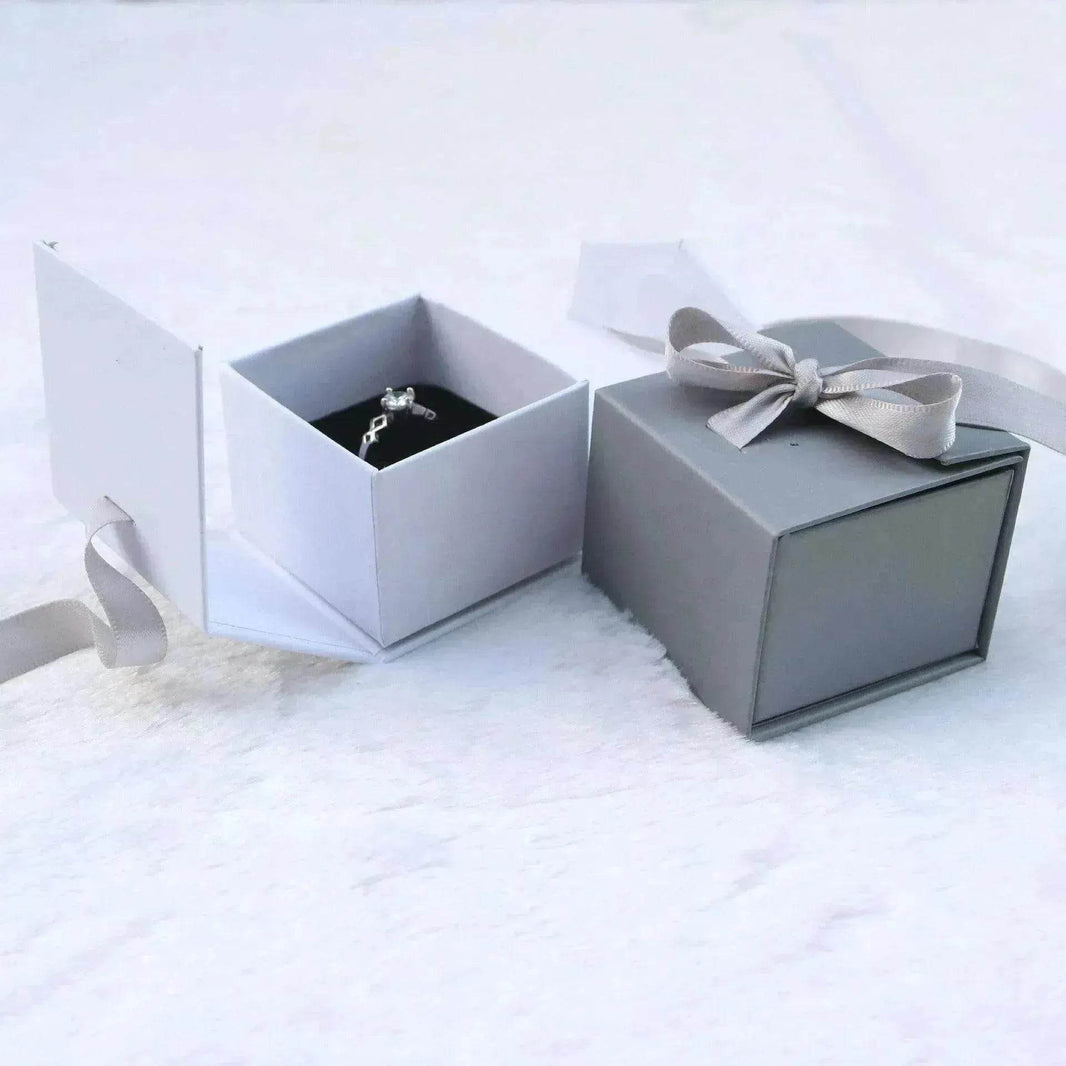 Gray White Ribbon Bowknot Jewelry Box - EX-STOCK Canada