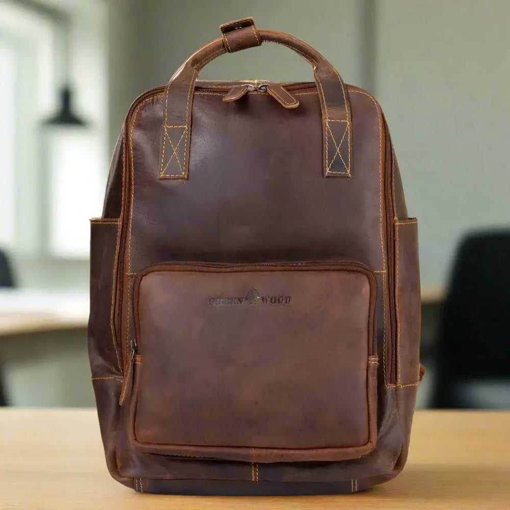 Sac à dos en cuir Greenwood avec compartiments renforcés pour ordinateur portable et tabletteEX-STOCK Canada