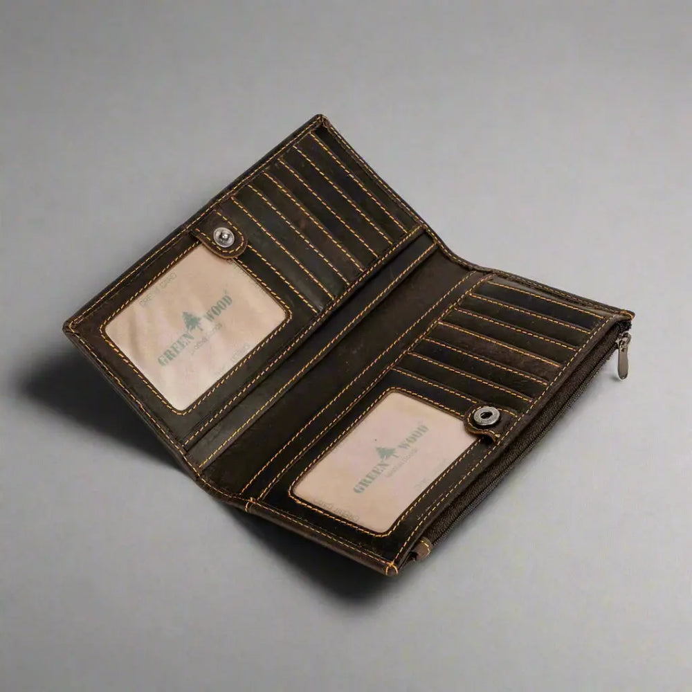 Cartera de cuero Greenwood con RFID y bolsillo con cremalleraEX-STOCK Canada