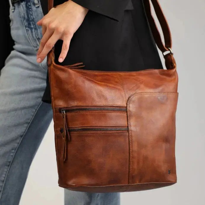 Sac à bandoulière en cuir Greenwood avec 2 poches zippéesEX-STOCK Canada