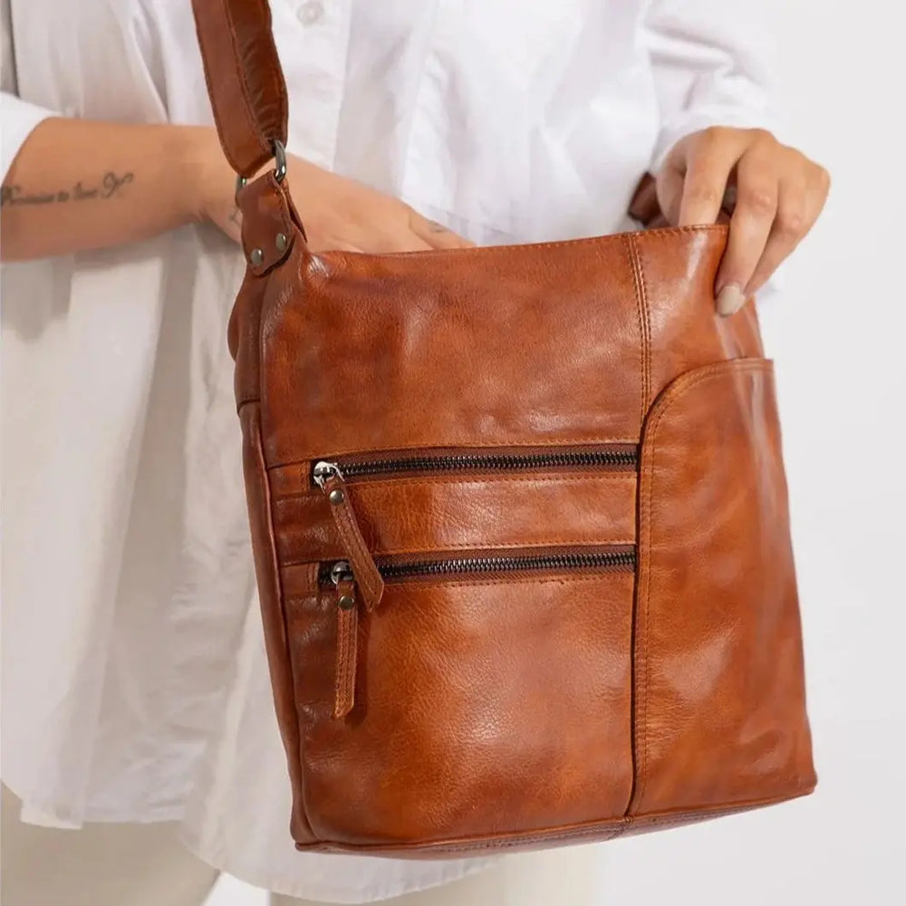 Sac à bandoulière en cuir Greenwood avec 2 poches zippéesEX-STOCK Canada