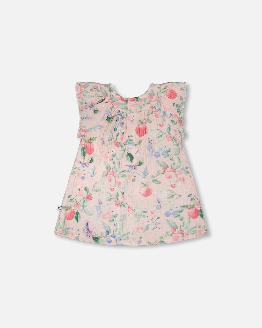 Ensemble robe en mousseline de coton et bloomer imprimé baies rose