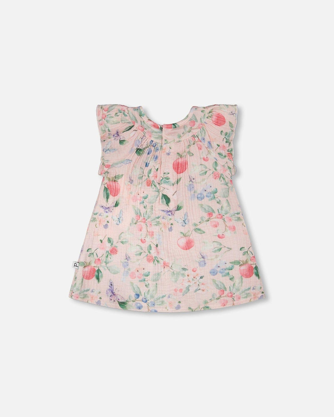 Ensemble robe en mousseline de coton et bloomer imprimé baies rose