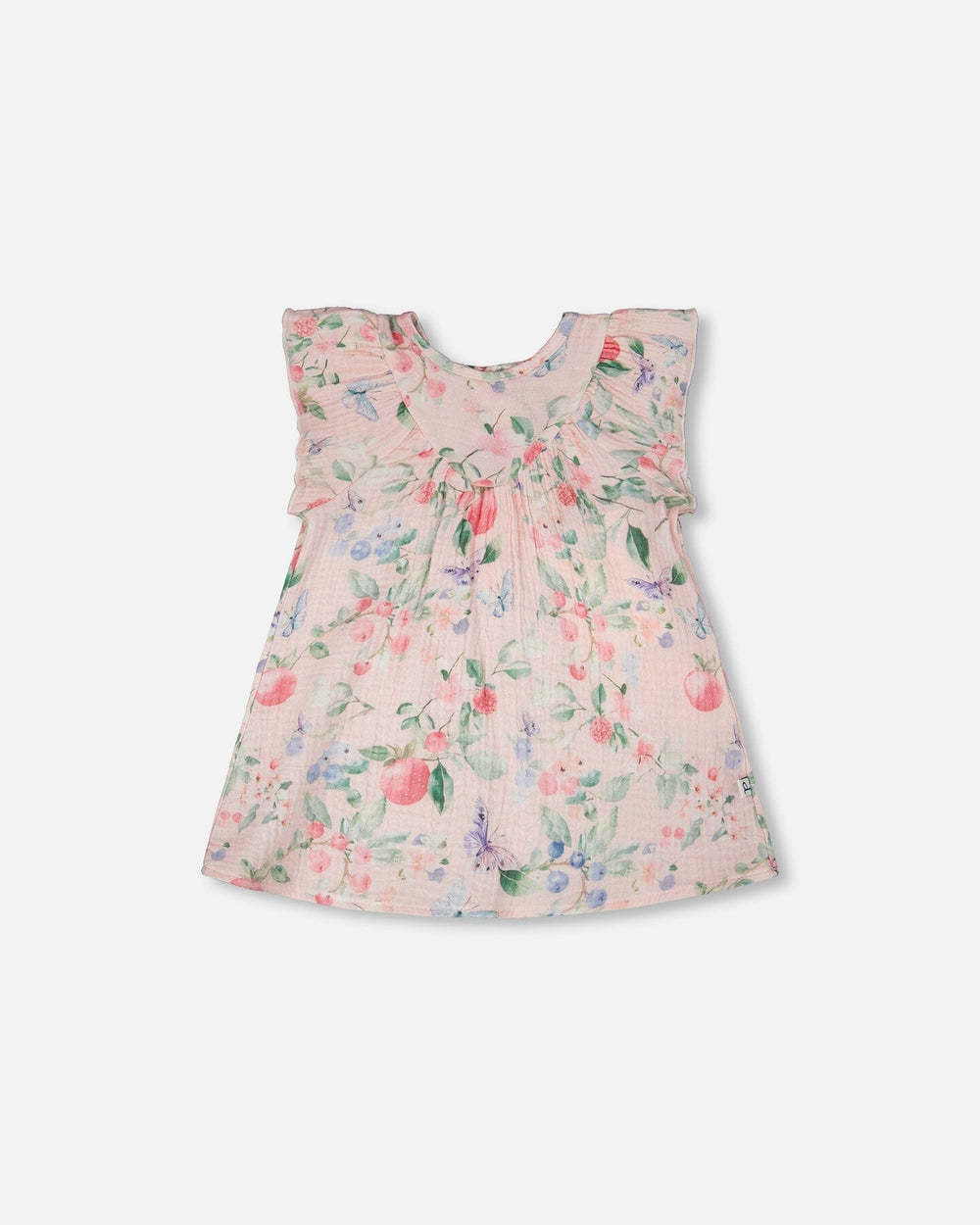 Ensemble robe en mousseline de coton et culotte courte rose imprimé baies
