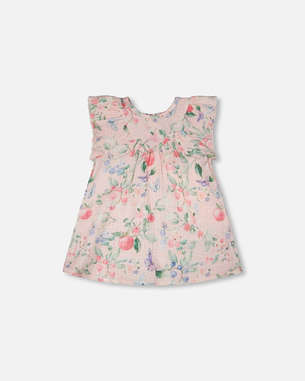 Ensemble robe en mousseline de coton et bloomer imprimé baies rose