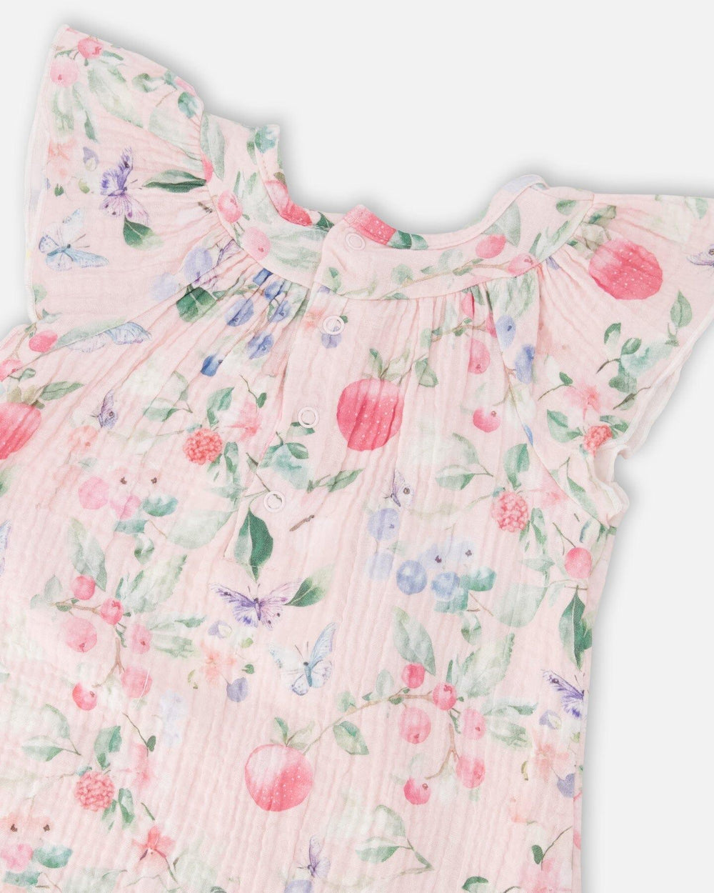Ensemble robe en mousseline de coton et bloomer imprimé baies rose