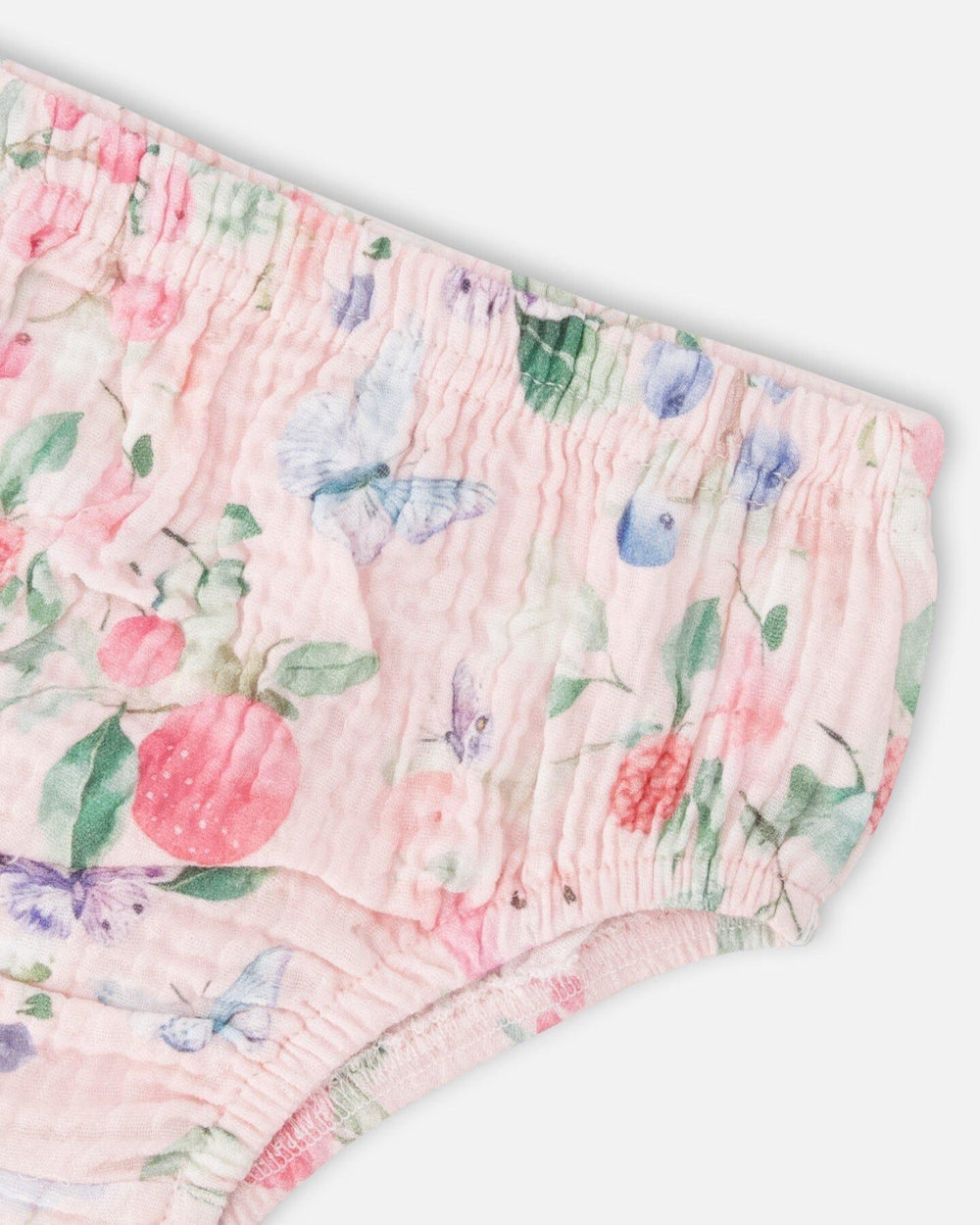 Ensemble robe en mousseline de coton et bloomer imprimé baies rose