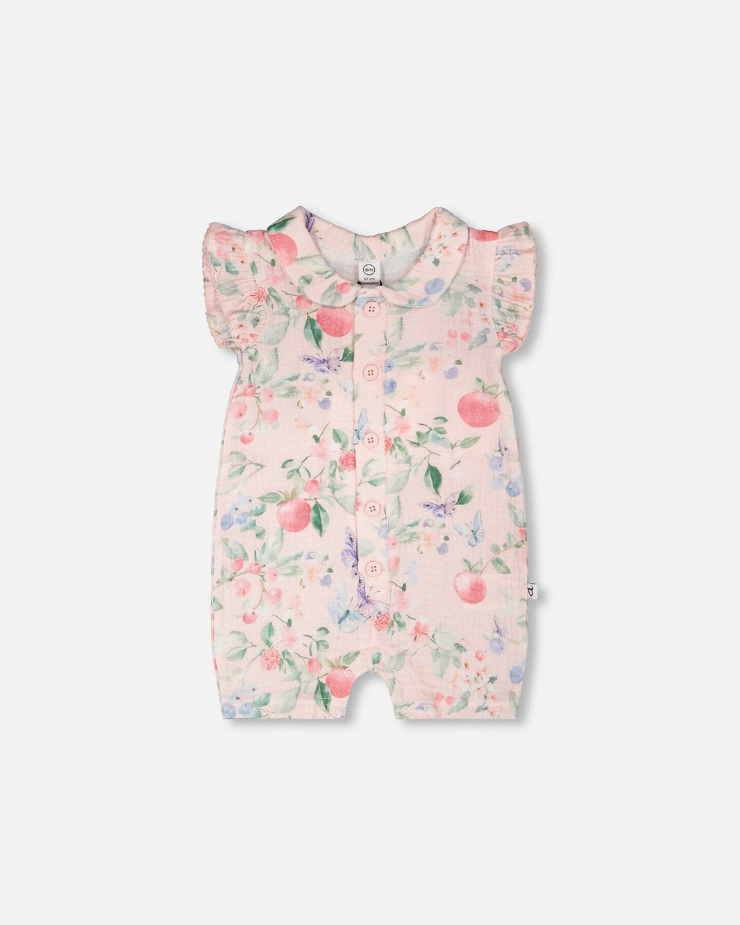 Combinaison en mousseline de coton rose imprimée de baies
