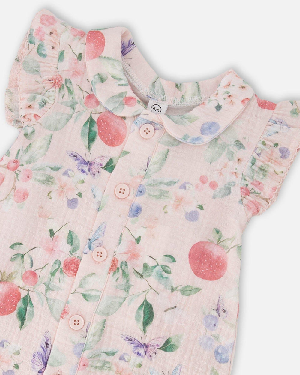 Combinaison en mousseline de coton rose imprimée de baies