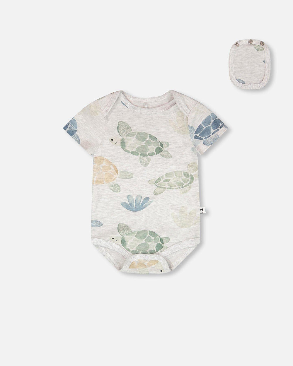 Evolutive Organic Cotton Jersey Onesie Grey Mix Turtle Print