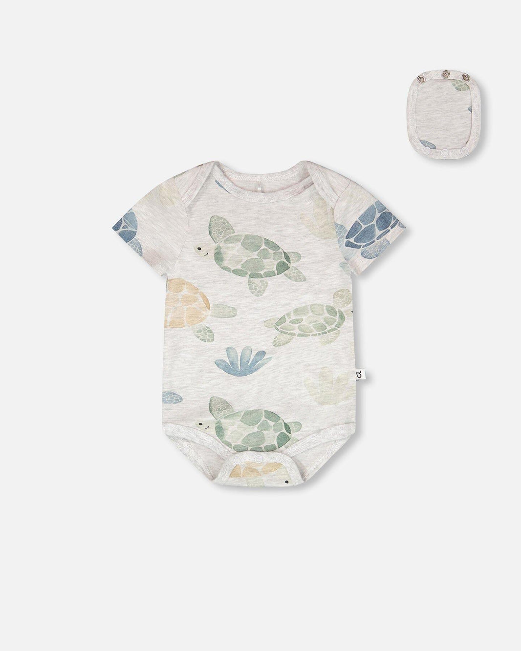 Evolutive Organic Cotton Jersey Onesie Grey Mix Turtle Print