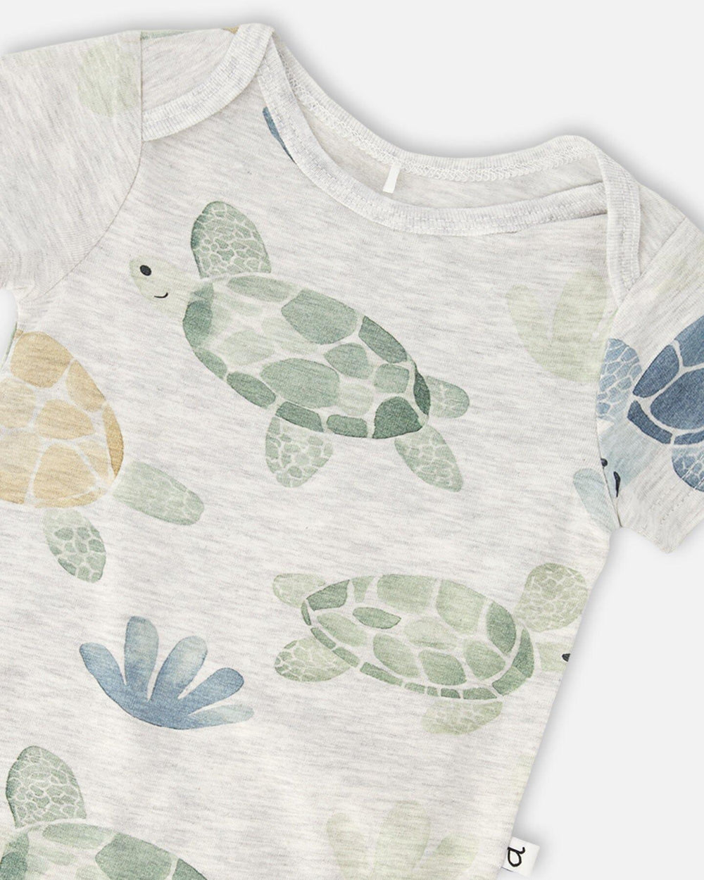 Evolutive Organic Cotton Jersey Onesie Grey Mix Turtle Print
