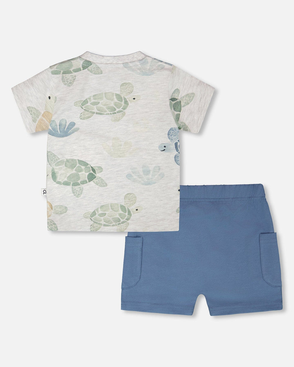 Jersey T-Shirt And Organic Cotton Jersey Shorts Set Grey Mix Turtle Print And Medium Blue