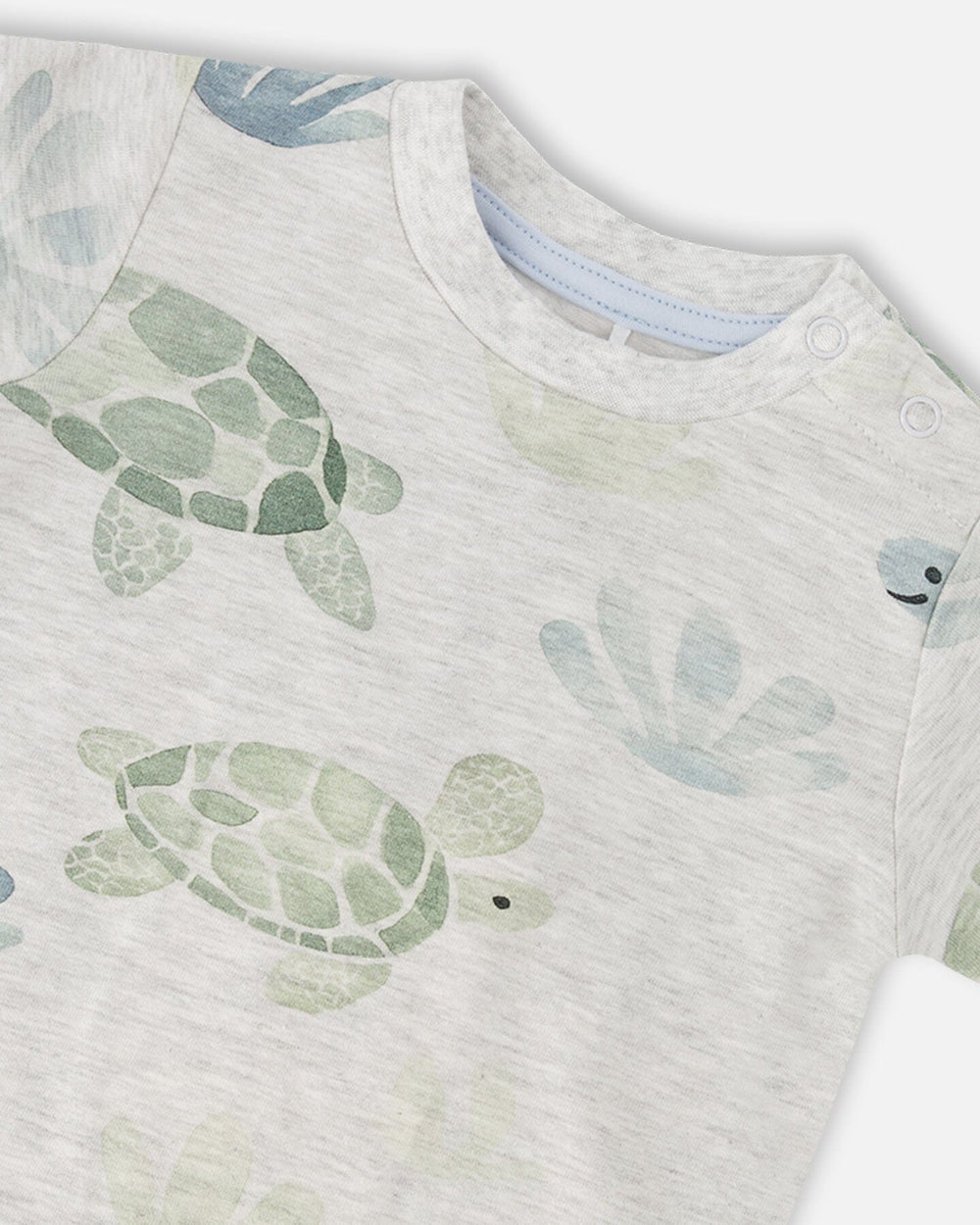 Jersey T-Shirt And Organic Cotton Jersey Shorts Set Grey Mix Turtle Print And Medium Blue