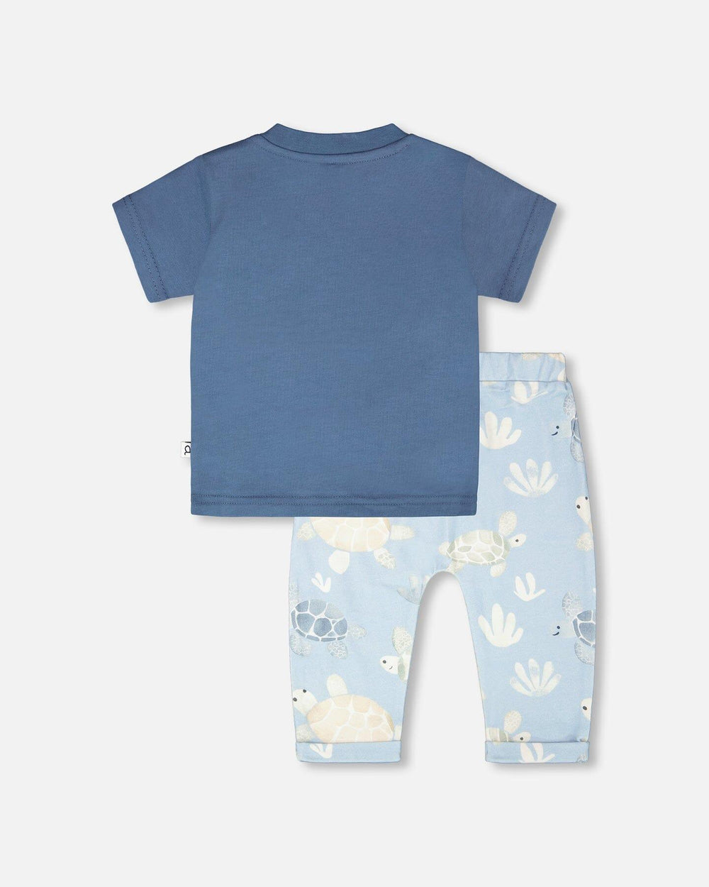 Organic Cotton Jersey T-Shirt And Pants Set Medium Blue And Blue Turtle Print