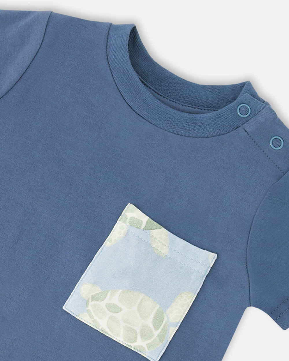 Ensemble T-shirt et Pantalon en Jersey de Coton Bio Bleu Moyen avec Imprimé Tortue Bleu