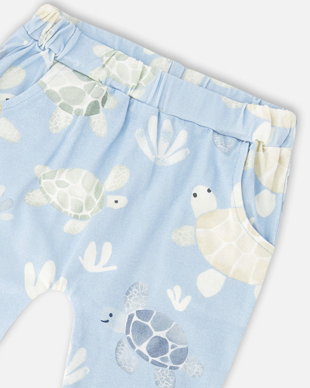 Ensemble T-shirt et Pantalon en Jersey de Coton Bio Bleu Moyen avec Imprimé Tortue Bleu