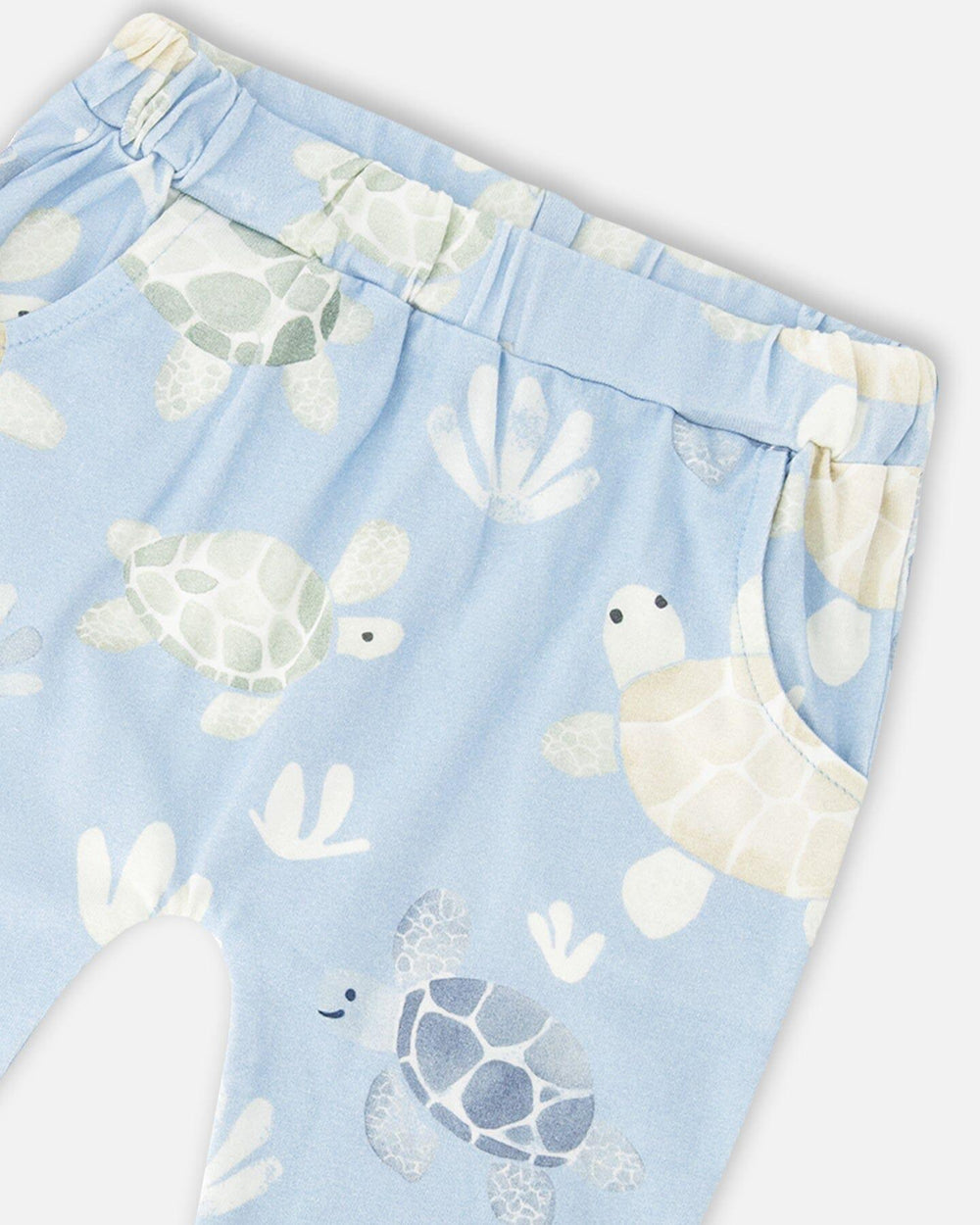 Organic Cotton Jersey T-Shirt And Pants Set Medium Blue And Blue Turtle Print