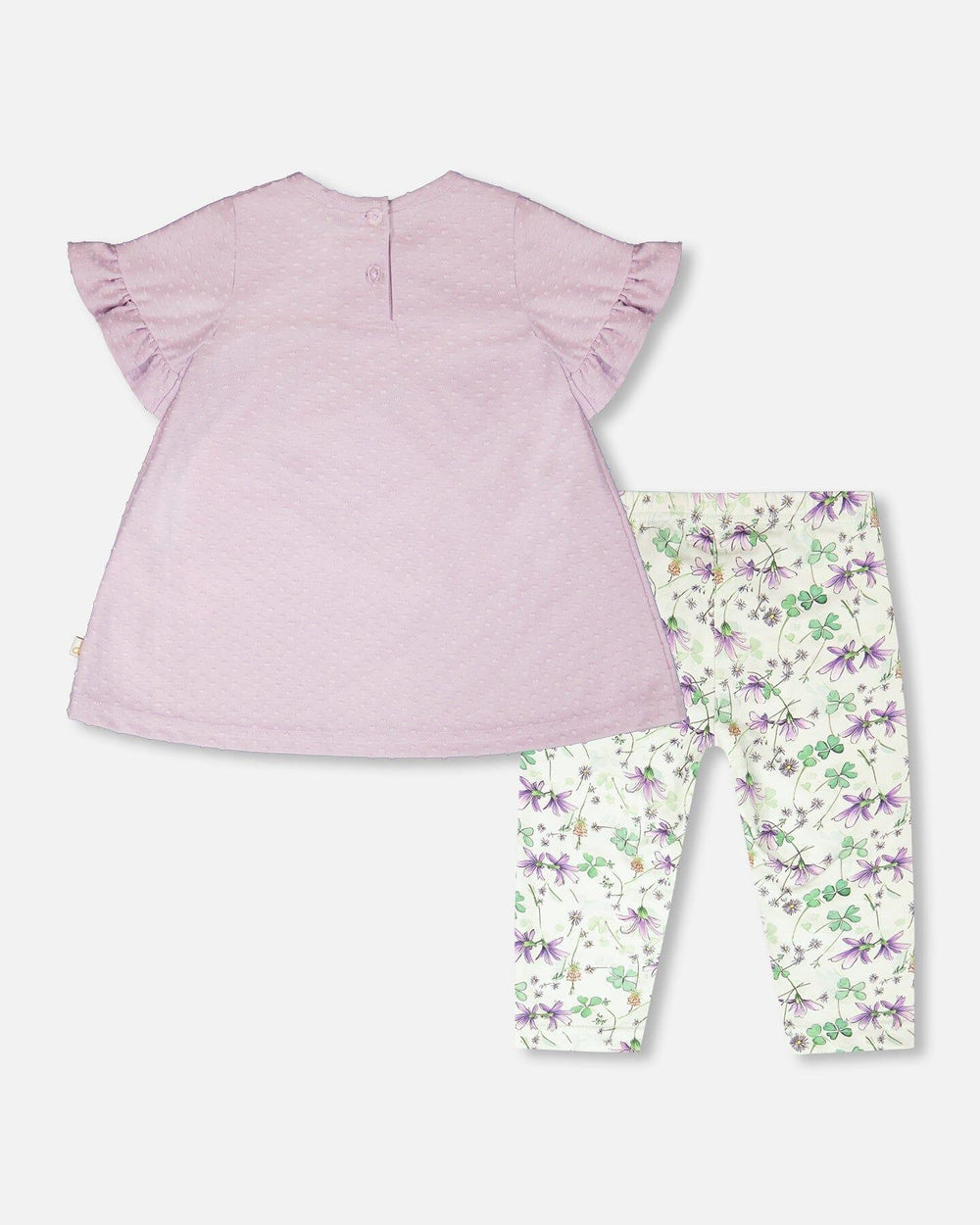 Ensemble Tunique en Jersey et Capri en Coton Lavande et Vert à Fleurs Imprimées