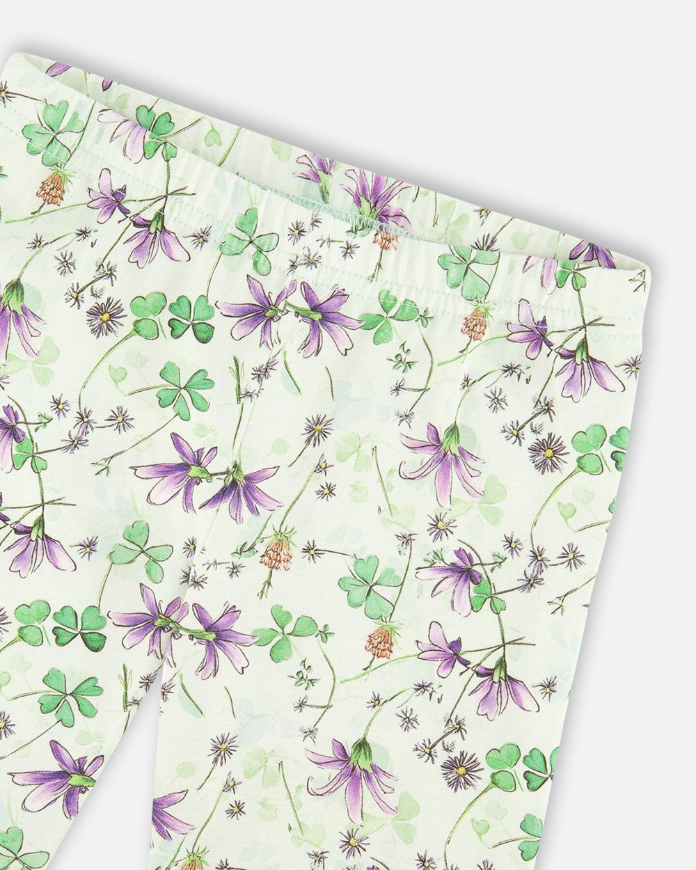Ensemble Tunique en Jersey et Capri en Coton Lavande et Vert à Fleurs Imprimées