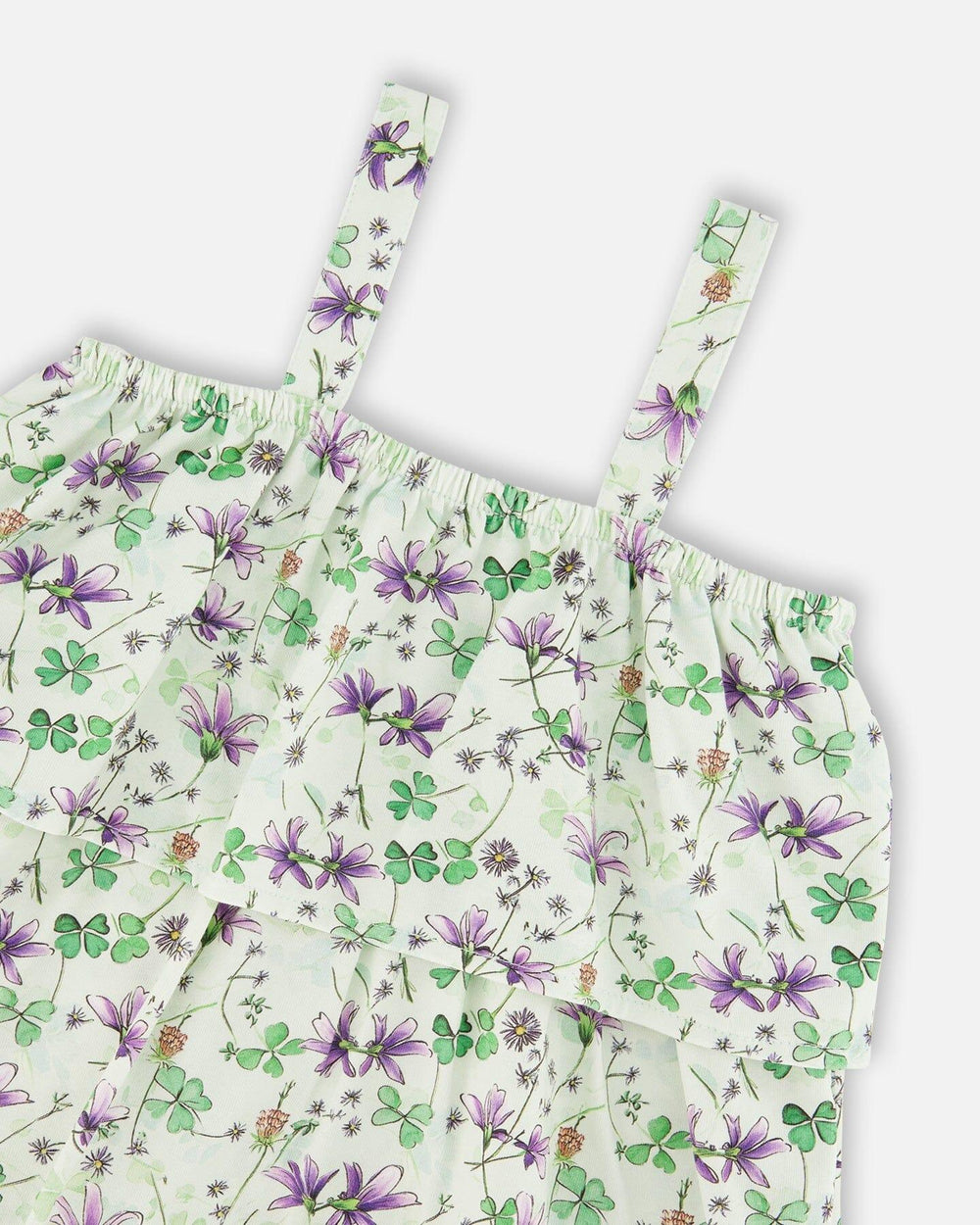 Jersey Romper With Tiers Green Printed Flowers