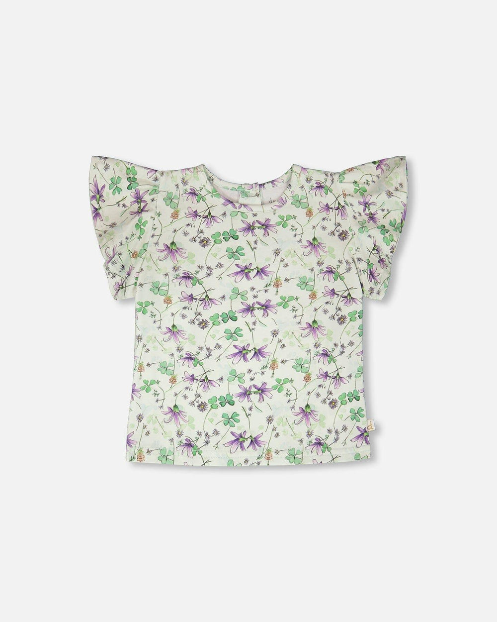 Jersey T-Shirt Green Printed Flowers