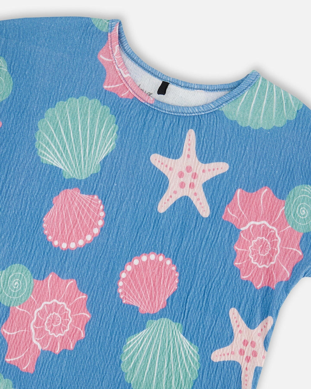 T-shirt en jersey froissé imprimé coquillage bleu
