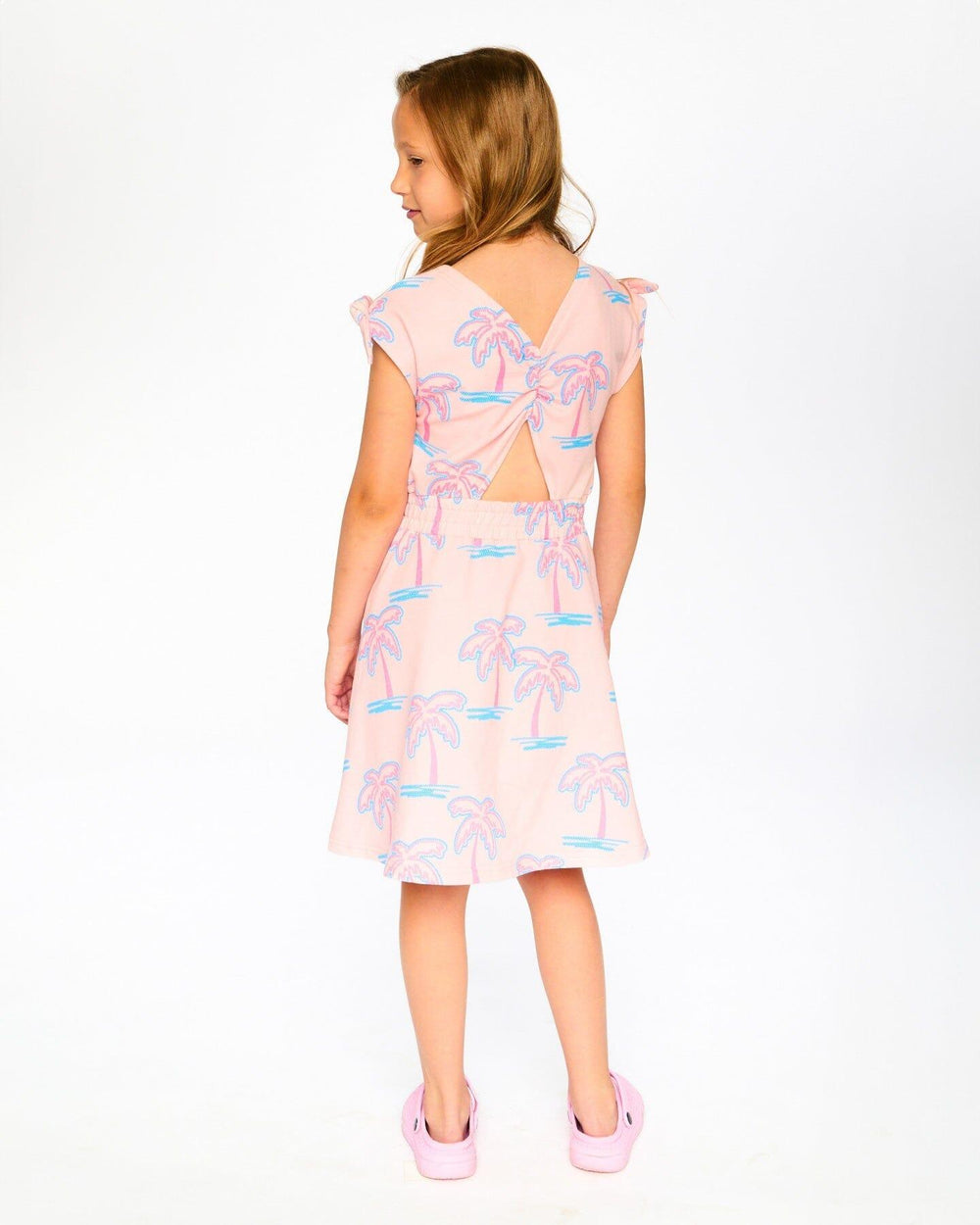 Robe en molleton French Terry Rose Clair avec imprimé de palmiers