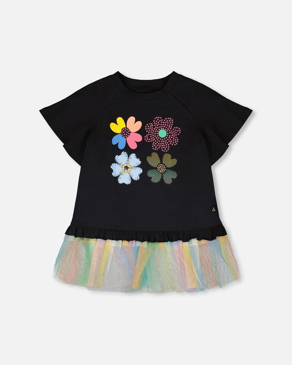Organic Cotton Tunic Black With Mesh Frill