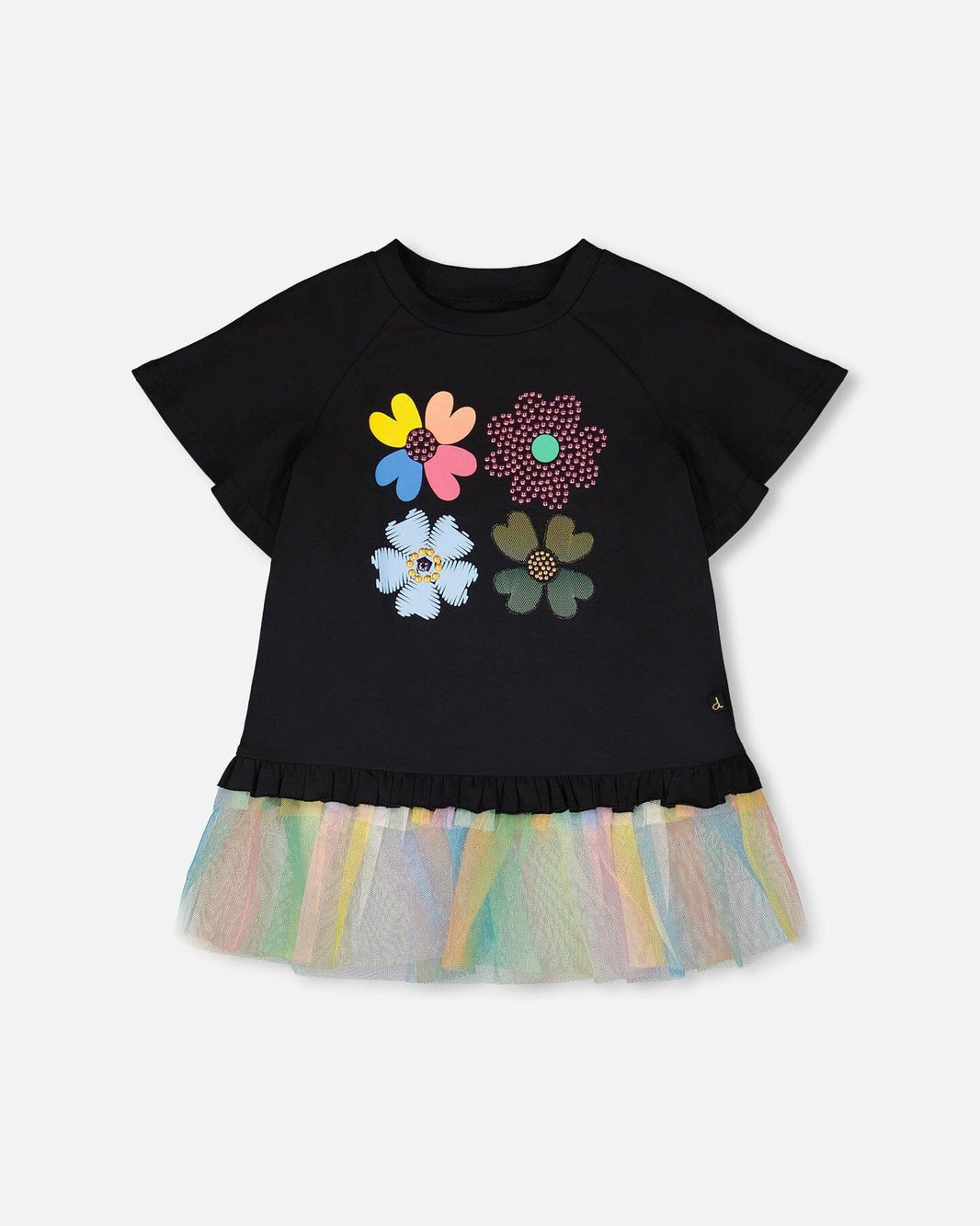 Organic Cotton Tunic Black With Mesh Frill