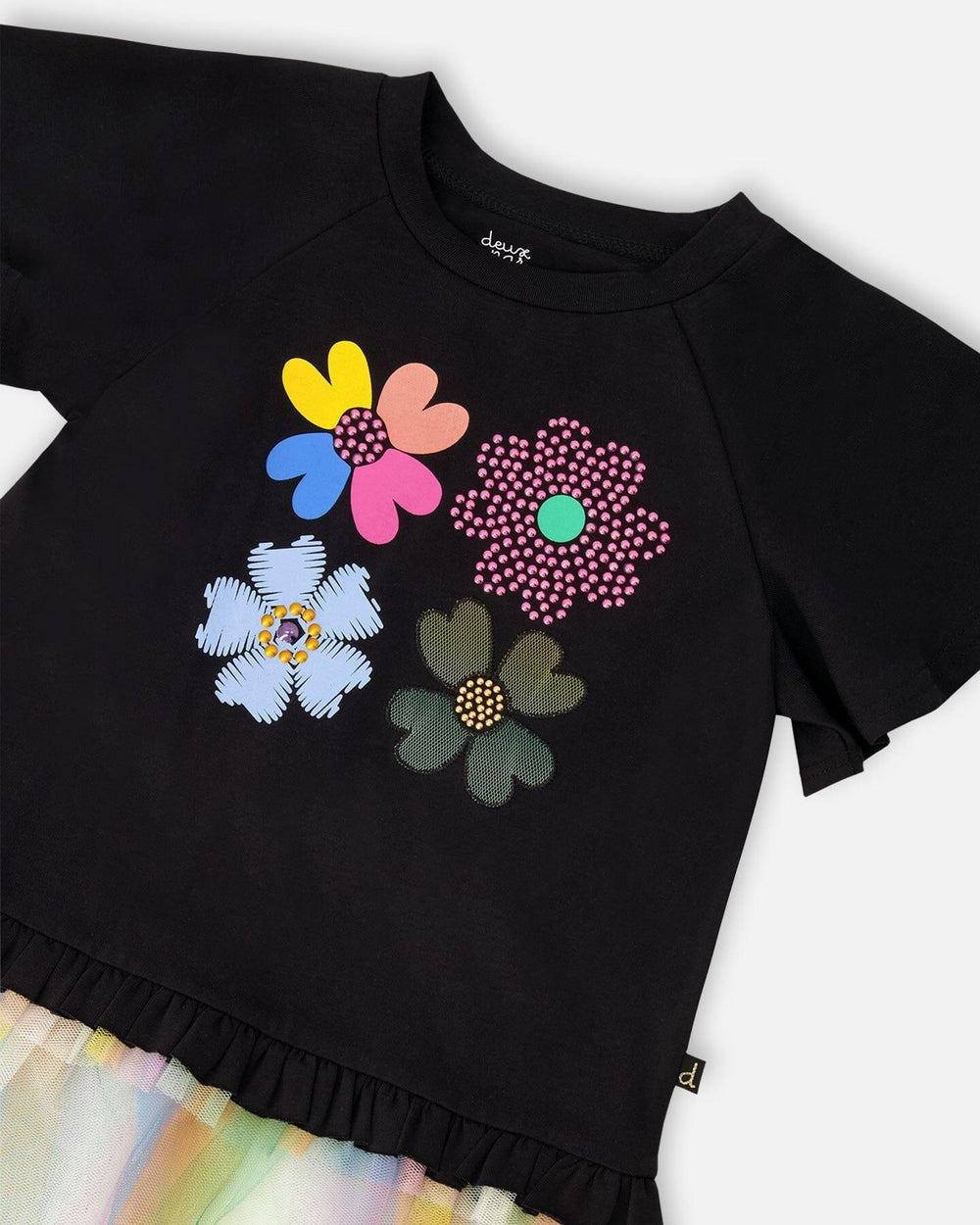 Organic Cotton Tunic Black With Mesh Frill