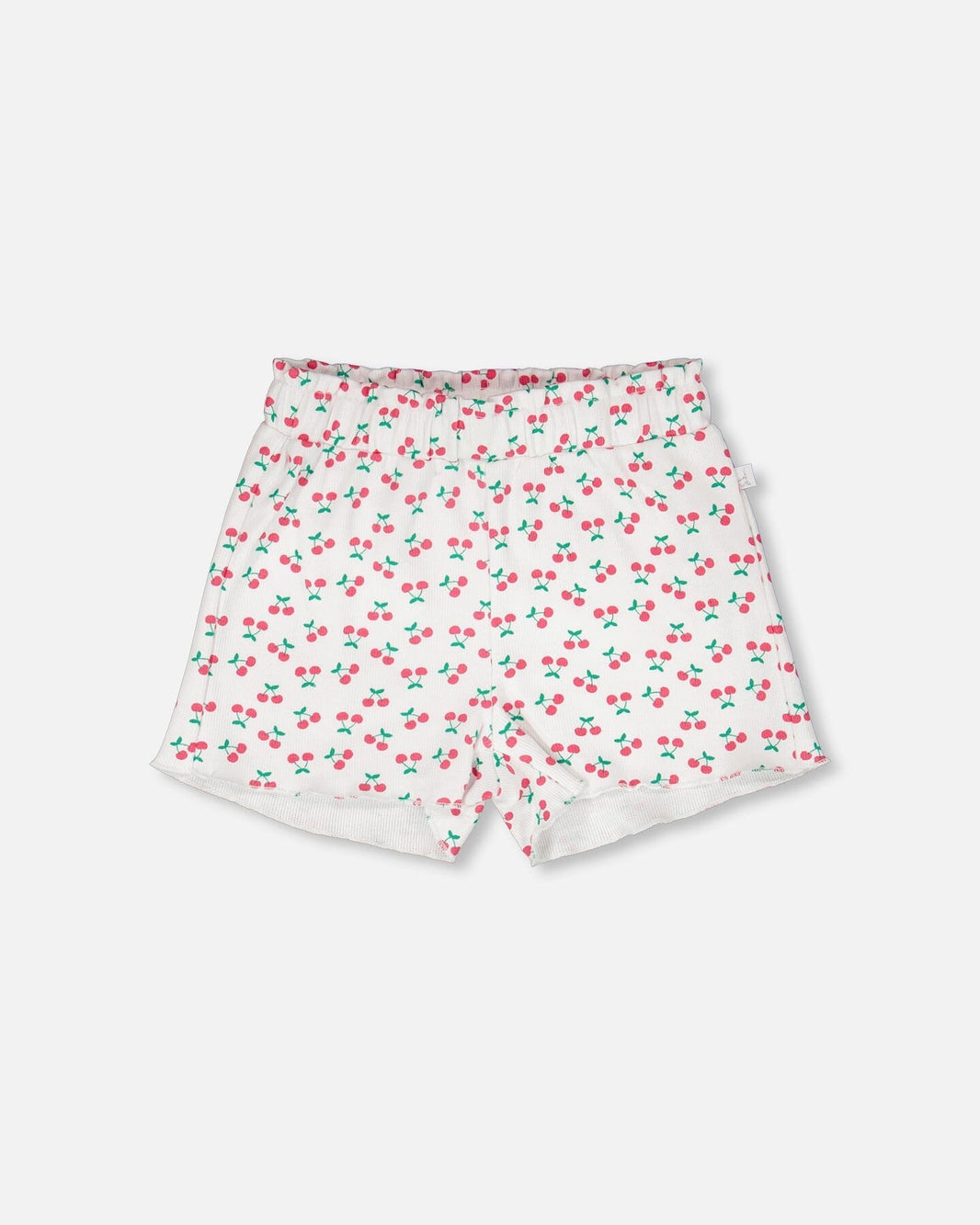 Rib Shorts White Printed Cherries