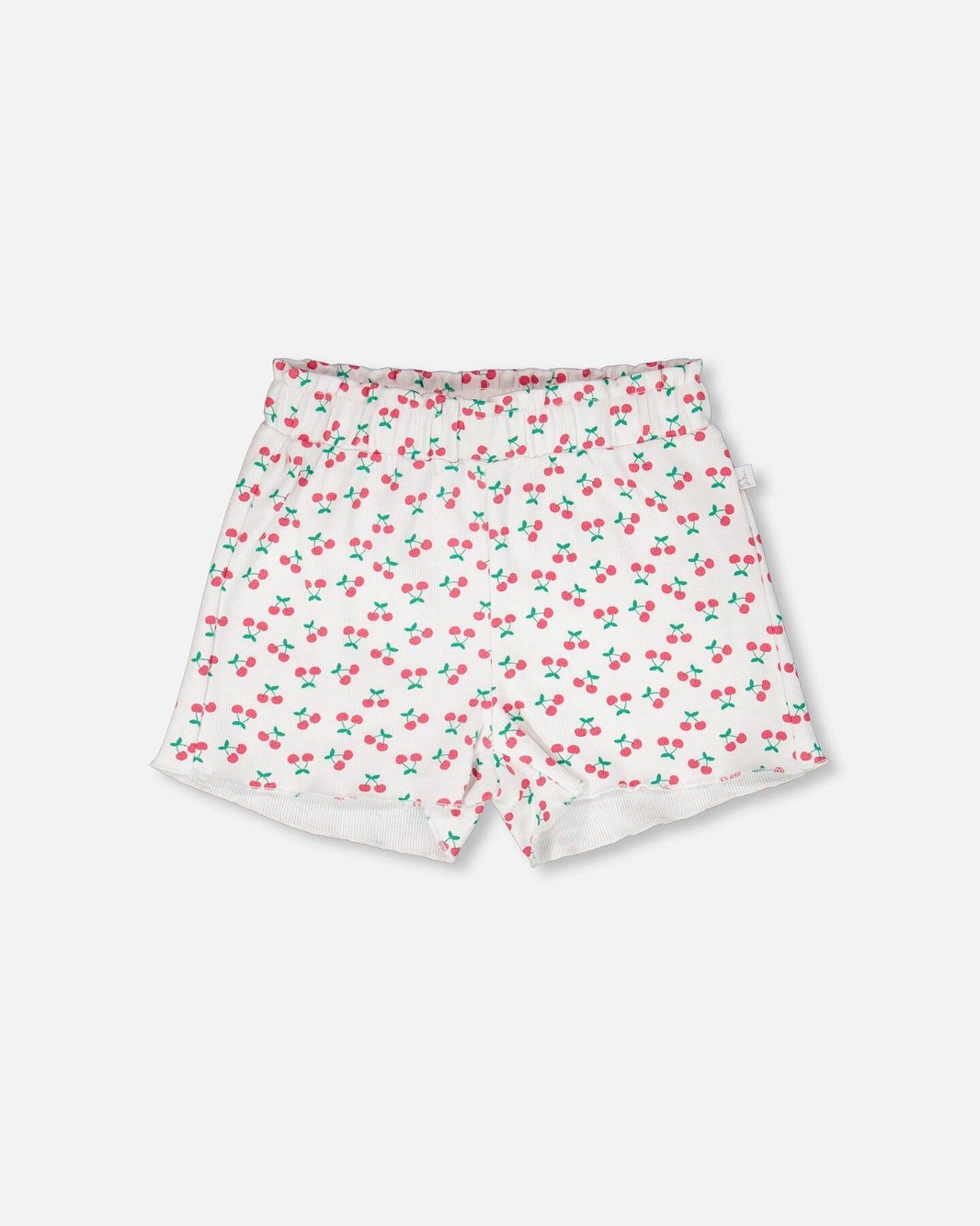 Rib Shorts White Printed Cherries