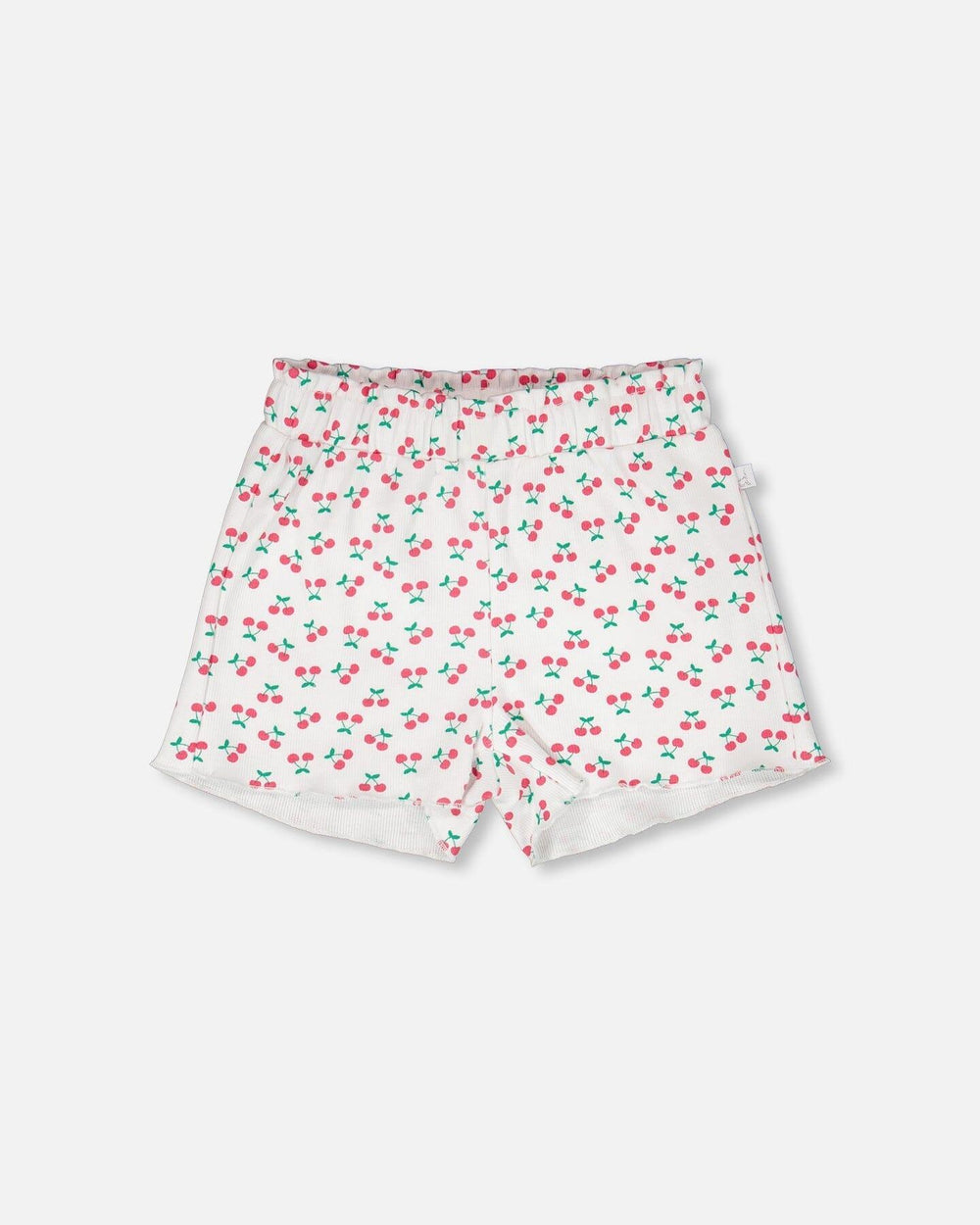 Rib Shorts White Printed Cherries