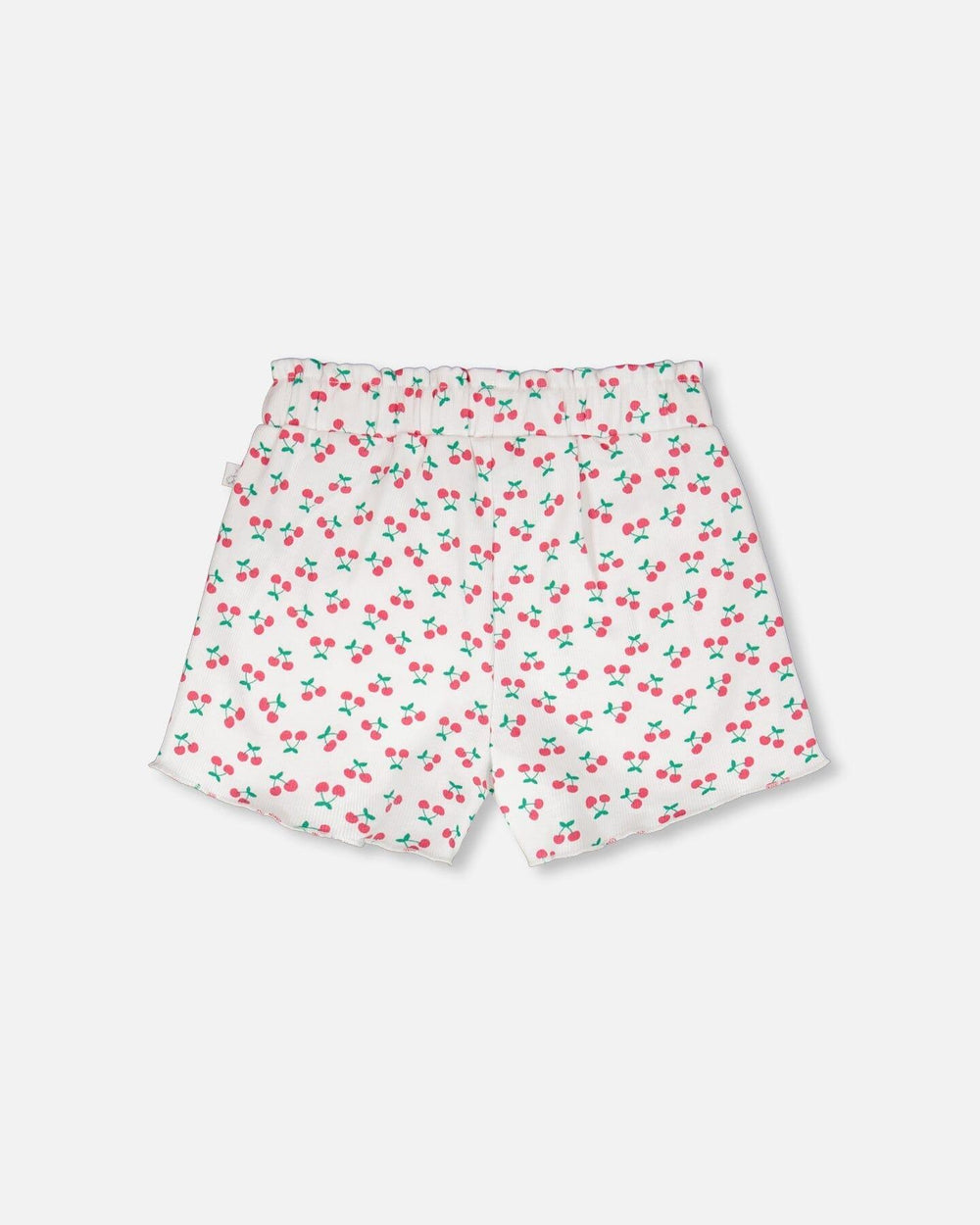Rib Shorts White Printed Cherries