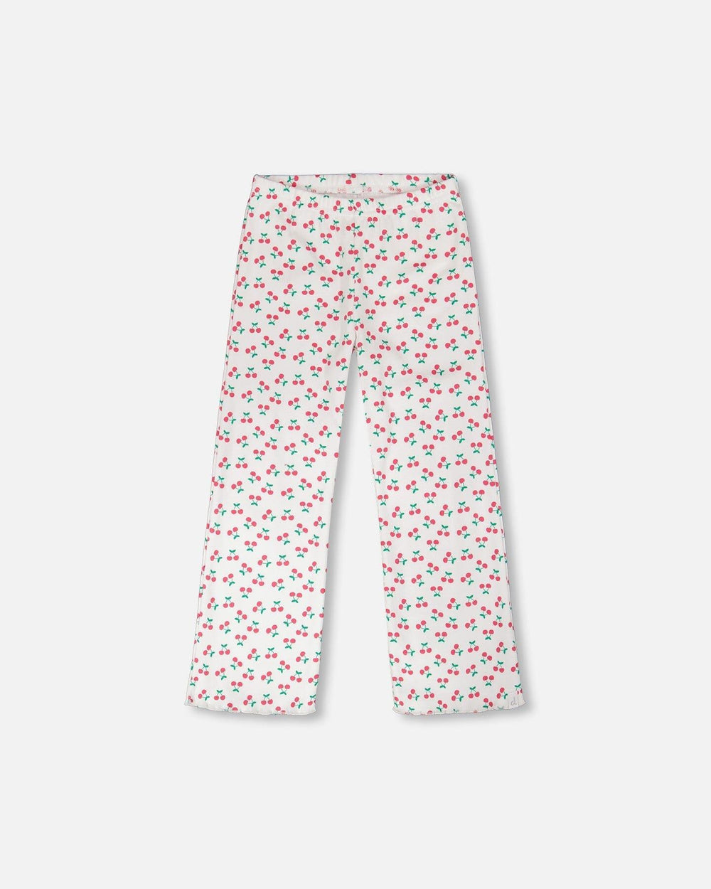 Leggings à jambes évasées en côtes blancs imprimés de cerises