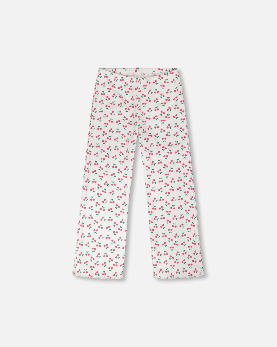 Leggings à jambes évasées en côtes blancs imprimés de cerises