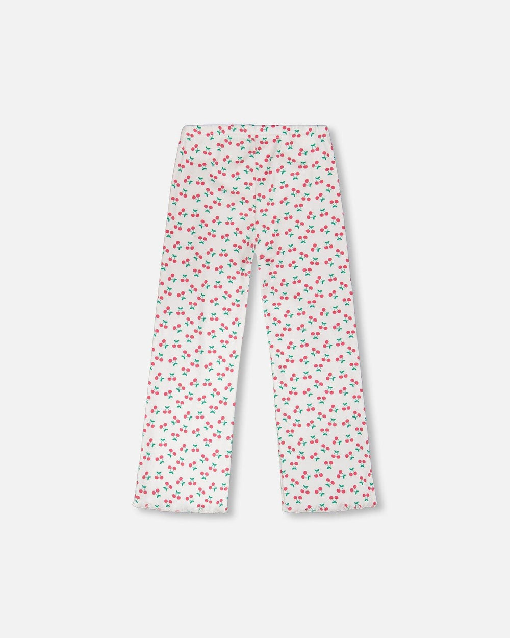 Leggings à jambes évasées en côtes blancs imprimés de cerises